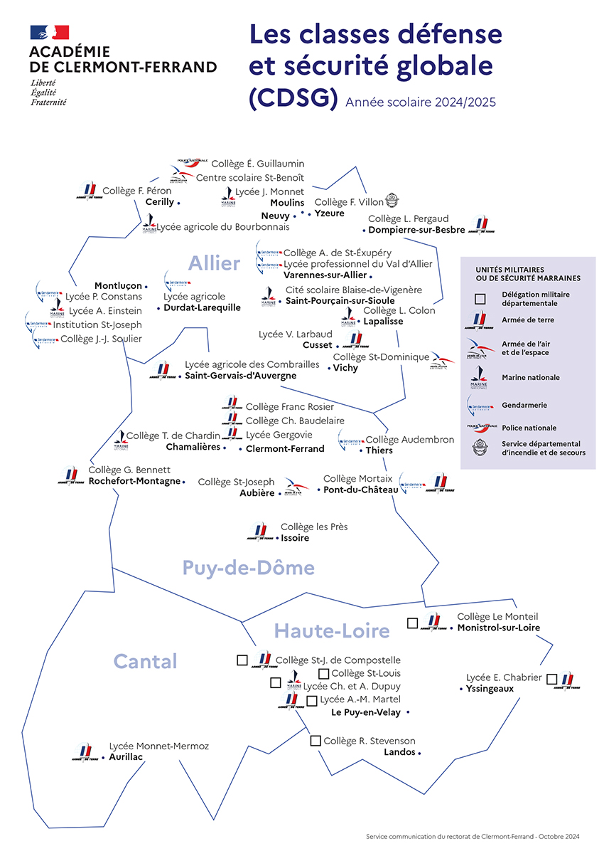 Carte académique des classes défense et sécurité globale